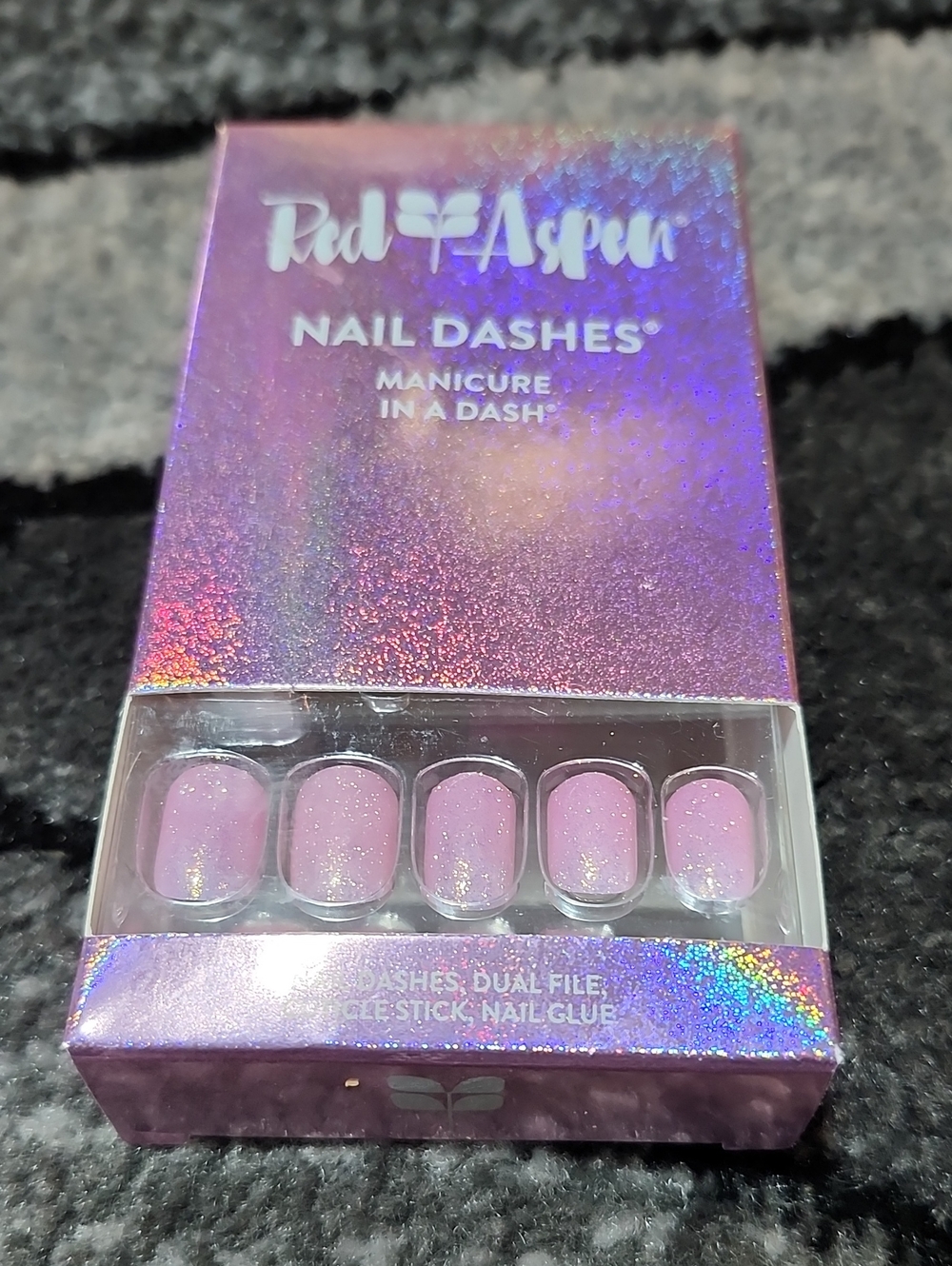 RED ASPEN DASHES "PRINCESS POLLYANNA" SHIMMER PINK GLITTER SHORT SQUARE PRESS-ON